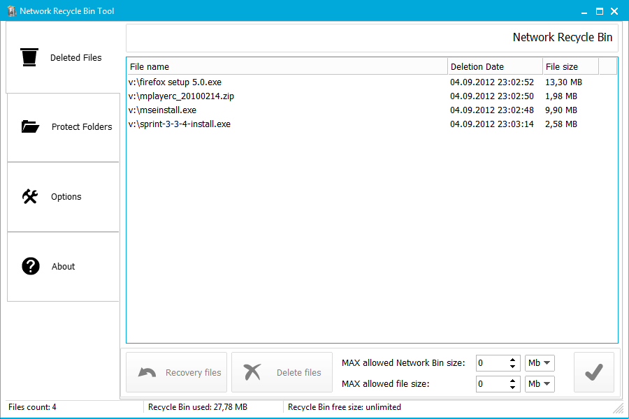 The Network Recycle Bin Tool allows you to recover network deleted files.